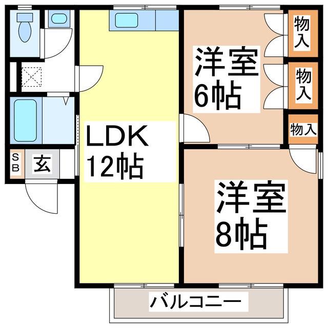 タウンJNTKB棟(2LDK/2階)の間取り写真