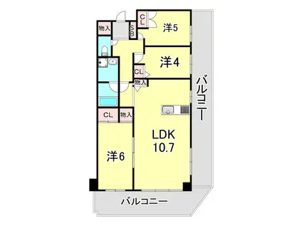 カサセルバ甲南山手(3LDK/11階)の間取り写真
