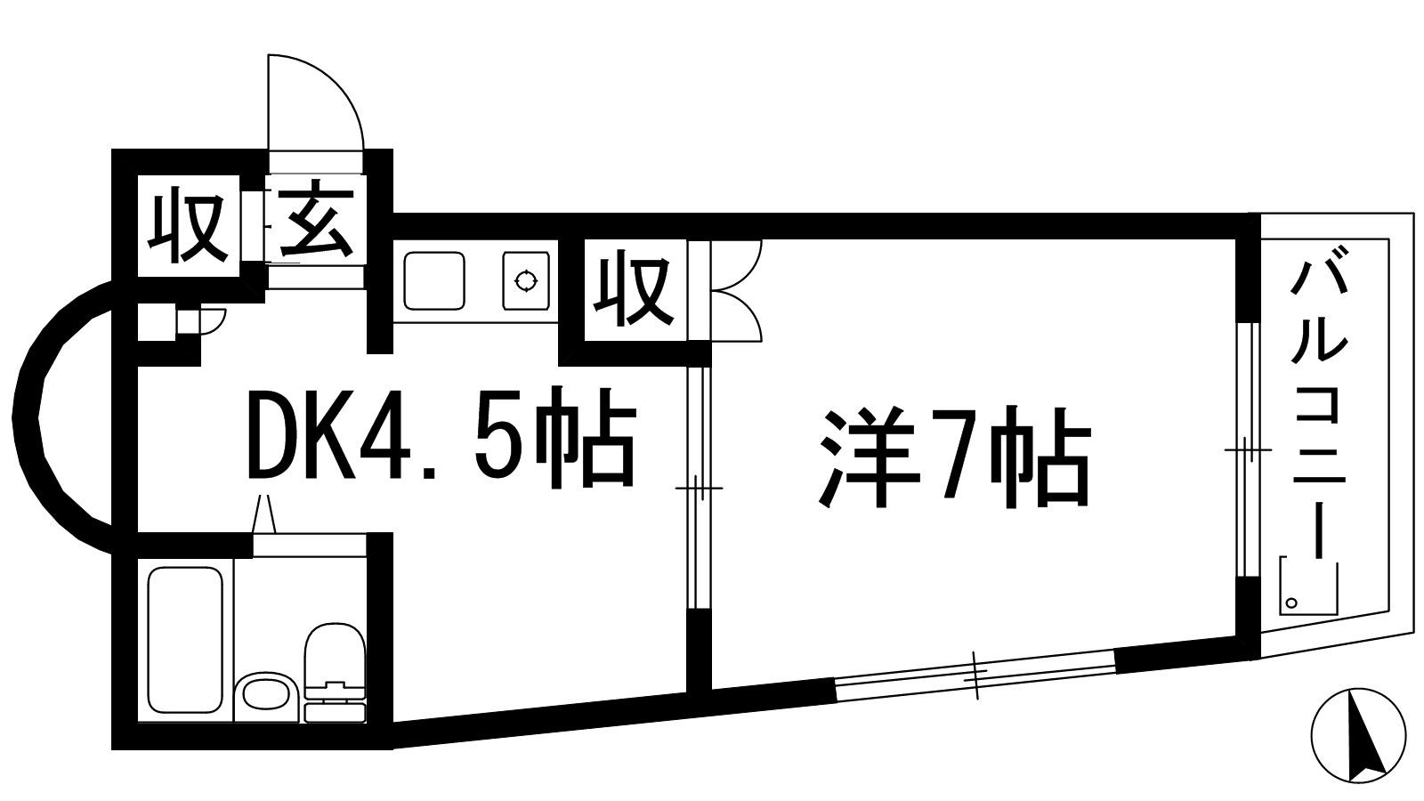 ラヴィベール上池田(1DK/4階)の間取り写真