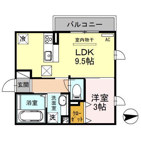 ライスシャワー坪井(1LDK/1階)の間取り写真