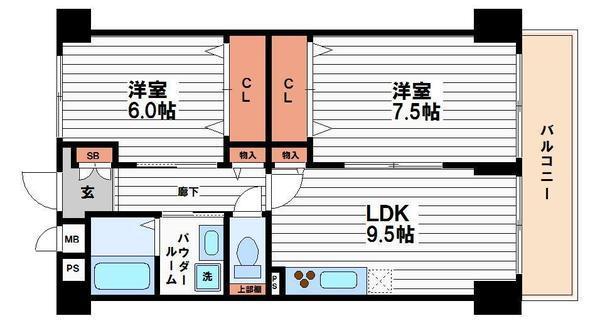 ハイツ天王寺1号館(2LDK/4階)の間取り写真