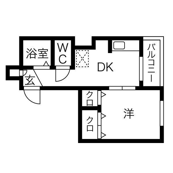 サンシャイン八戸ノ里(1DK/2階)の間取り写真