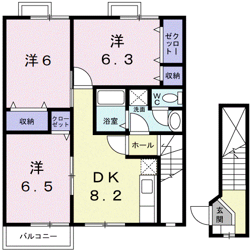 エスポワールI(3DK/2階)の間取り写真