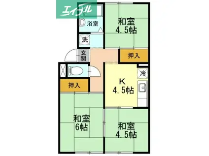 プレジール花尻 C棟(3K/1階)の間取り写真