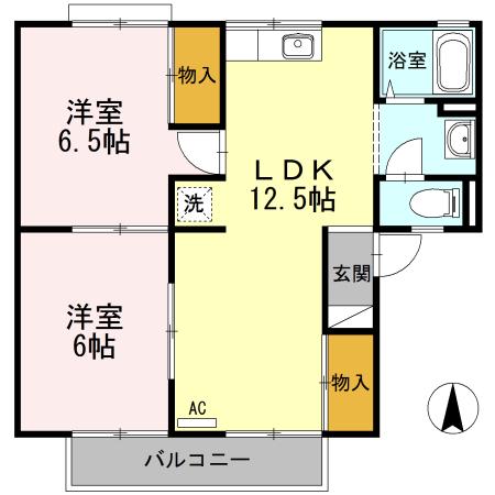セジュール学園前(2LDK/1階)の間取り写真