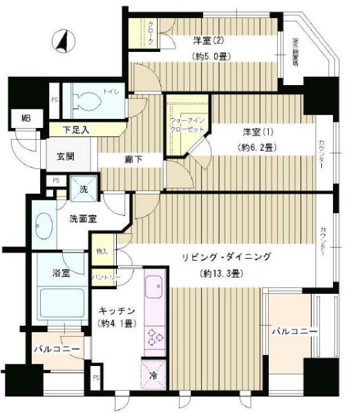 パークホームズ文京白山(2LDK/12階)の間取り写真