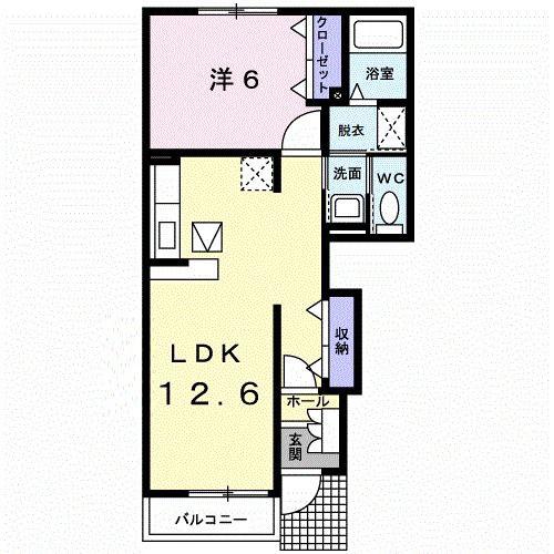 グリーミングヒルC(1LDK/1階)の間取り写真