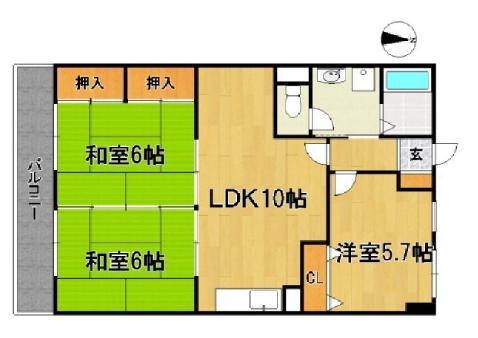 ライトハウス(3LDK/6階)の間取り写真