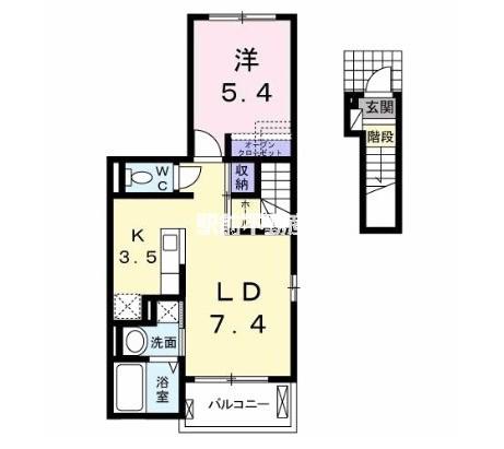 サウスウィンドII(1LDK/2階)の間取り写真