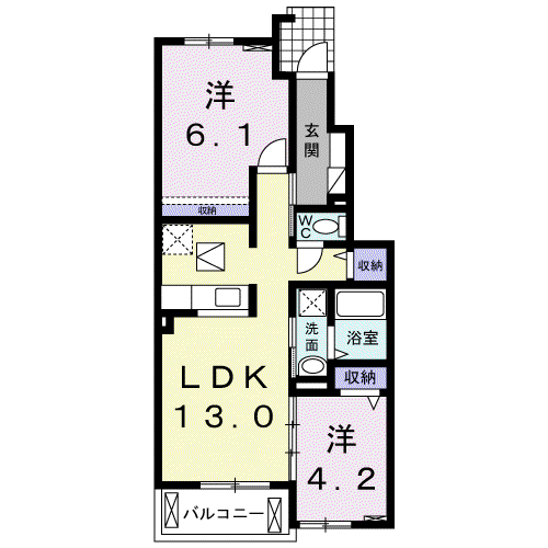ミリオーネA(2LDK/1階)の間取り写真