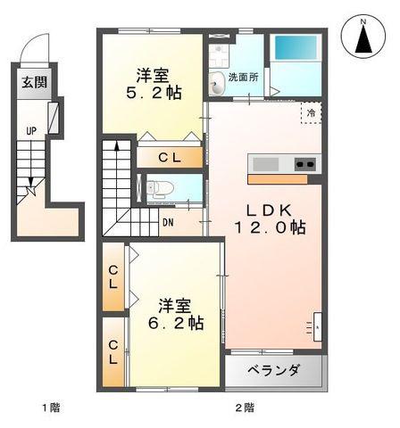 コンフォート・レジデンス響(2LDK/2階)の間取り写真