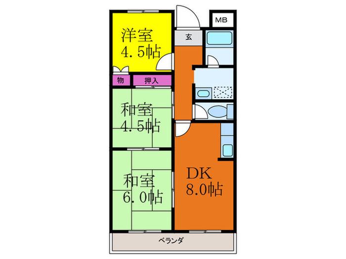 ブルーク1番館(3DK/1階)の間取り写真