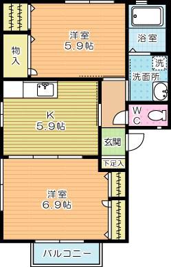 アヴニール緑ヶ丘(2DK/2階)の間取り写真