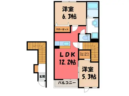 グローリィ・ヒルズKII(2LDK/2階)の間取り写真