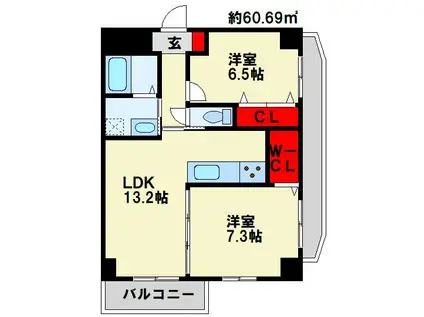 TGボナール浅川台 B棟(2LDK/5階)の間取り写真