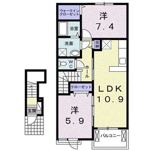 シャングリラA(2LDK/2階)の間取り写真