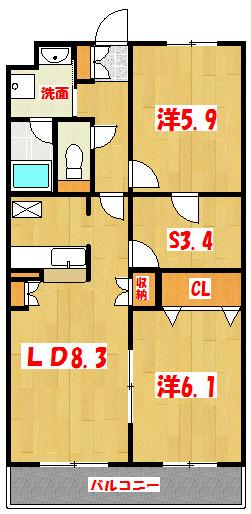 ランドロードU B棟(2SLDK/2階)の間取り写真