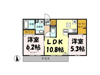 サンフルール(2LDK/1階)の間取り写真