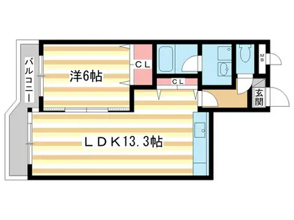 三和平城グランドパレス A棟(1LDK/2階)の間取り写真