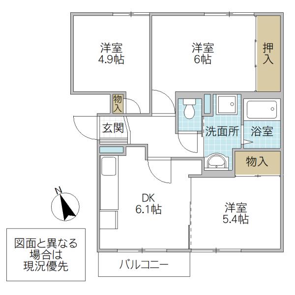コストバールI(3DK/1階)の間取り写真