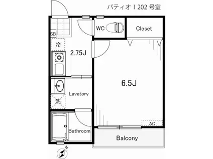 パティオI(1K/2階)の間取り写真