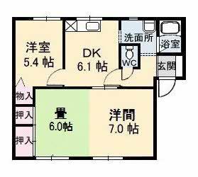 YS21 C棟(2DK/1階)の間取り写真