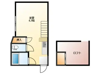 SKY BUKS(ワンルーム/2階)の間取り写真