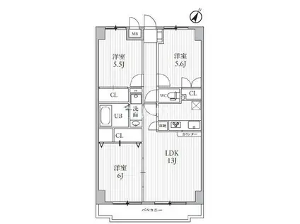 TS GARDEN新検見川I(3LDK/2階)の間取り写真
