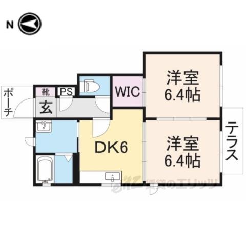 ヴィーブルゆら1(2DK/1階)の間取り写真