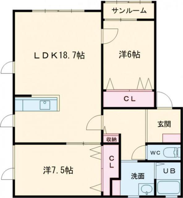 ヴィラージュ東浜(2LDK/1階)の間取り写真