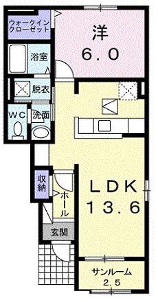 ブランドール西館A(1LDK/1階)の間取り写真