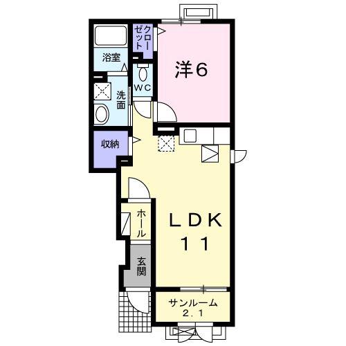 レーブ立野(1LDK/1階)の間取り写真