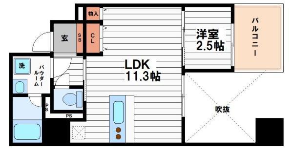 エスリードレジデンス大阪谷町ザ・マークス(1LDK/5階)の間取り写真