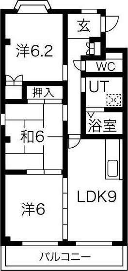 グランドール美山(3DK/4階)の間取り写真