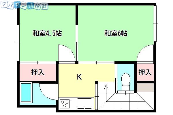 コーポラス湊町(2K/2階)の間取り写真