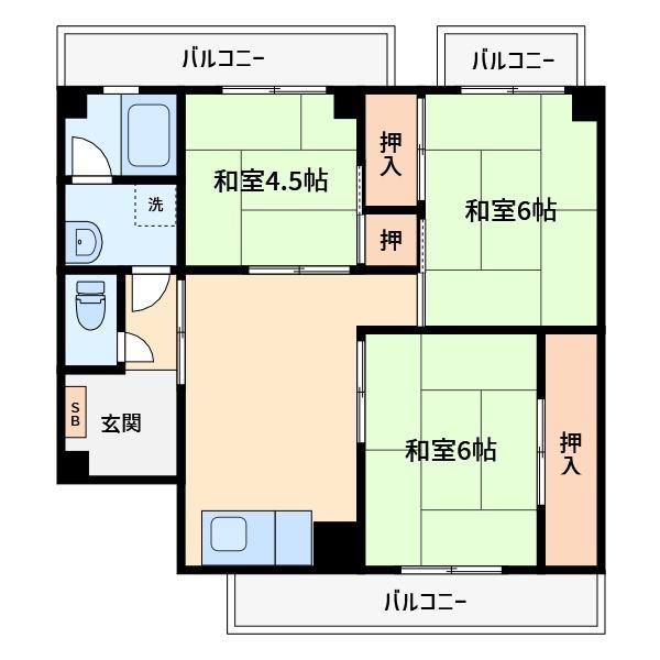 東田マンション(3LDK/4階)の間取り写真