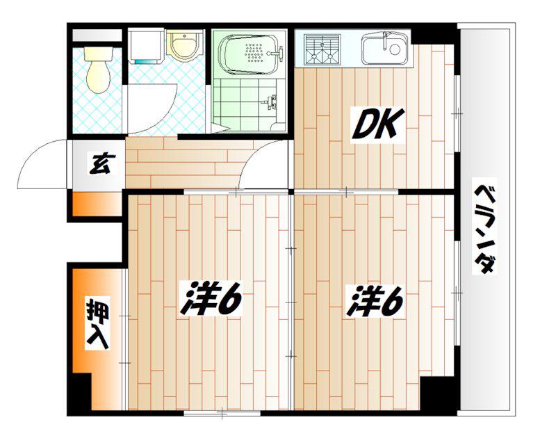 黄金町スカイマンション(2DK/1階)の間取り写真