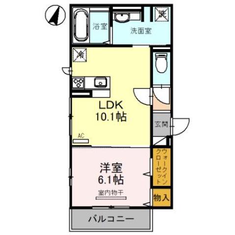 パライソ新町(1LDK/2階)の間取り写真