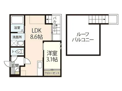 GRANDTIC BELLEZZA(1LDK/2階)の間取り写真