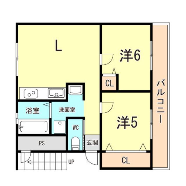 高津橋農住団地 A棟(2LDK/1階)の間取り写真