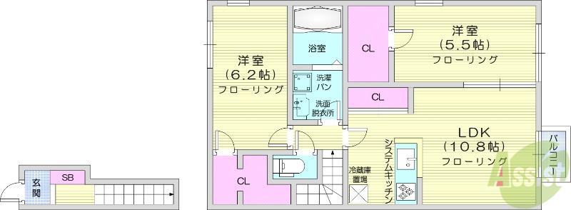 エクセレントYU(2LDK/2階)の間取り写真