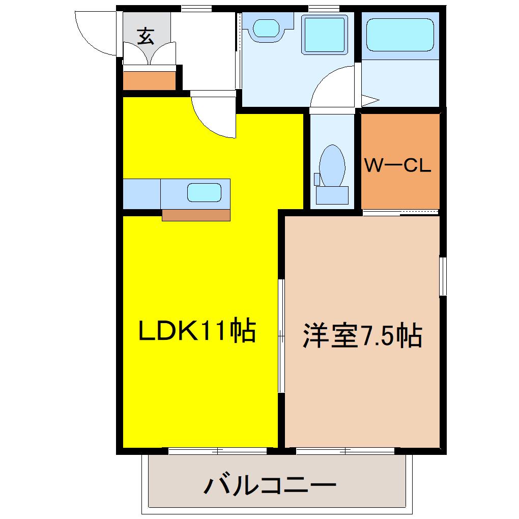 シャーメゾンコートC(1LDK/2階)の間取り写真