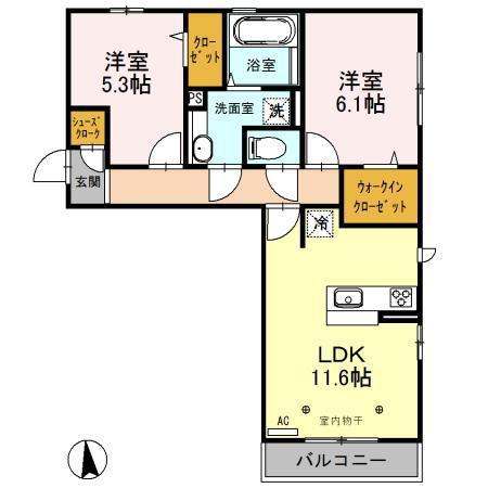 サンフルール(2LDK/2階)の間取り写真