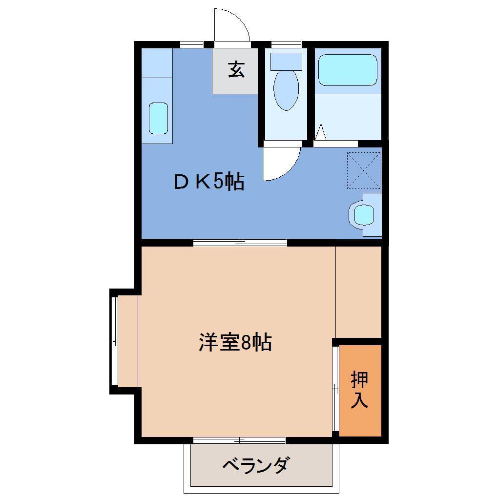 ヴィラージュB棟(1DK/2階)の間取り写真