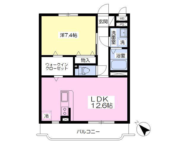 クリスタルヴィラ竜王(1LDK/2階)の間取り写真