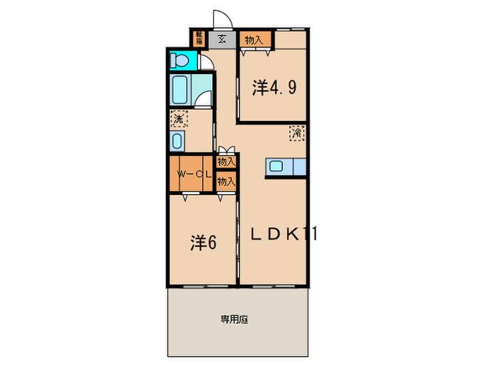 グラン コンフォール武蔵新城(2LDK/1階)の間取り写真
