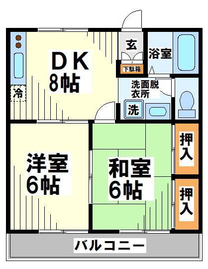 ドヌール白糸台(2DK/2階)の間取り写真