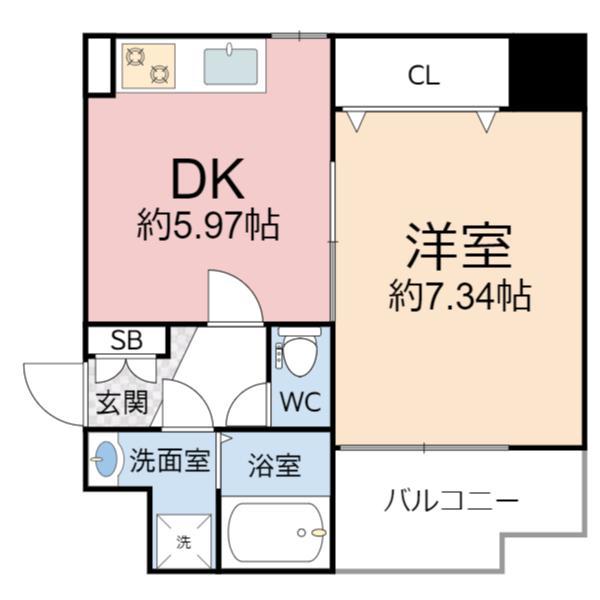 R SQUARE 東天満(1DK/9階)の間取り写真