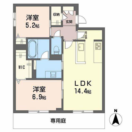 オースピシャス大安寺(2LDK/1階)の間取り写真