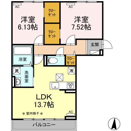 シャーレアン(2LDK/2階)の間取り写真